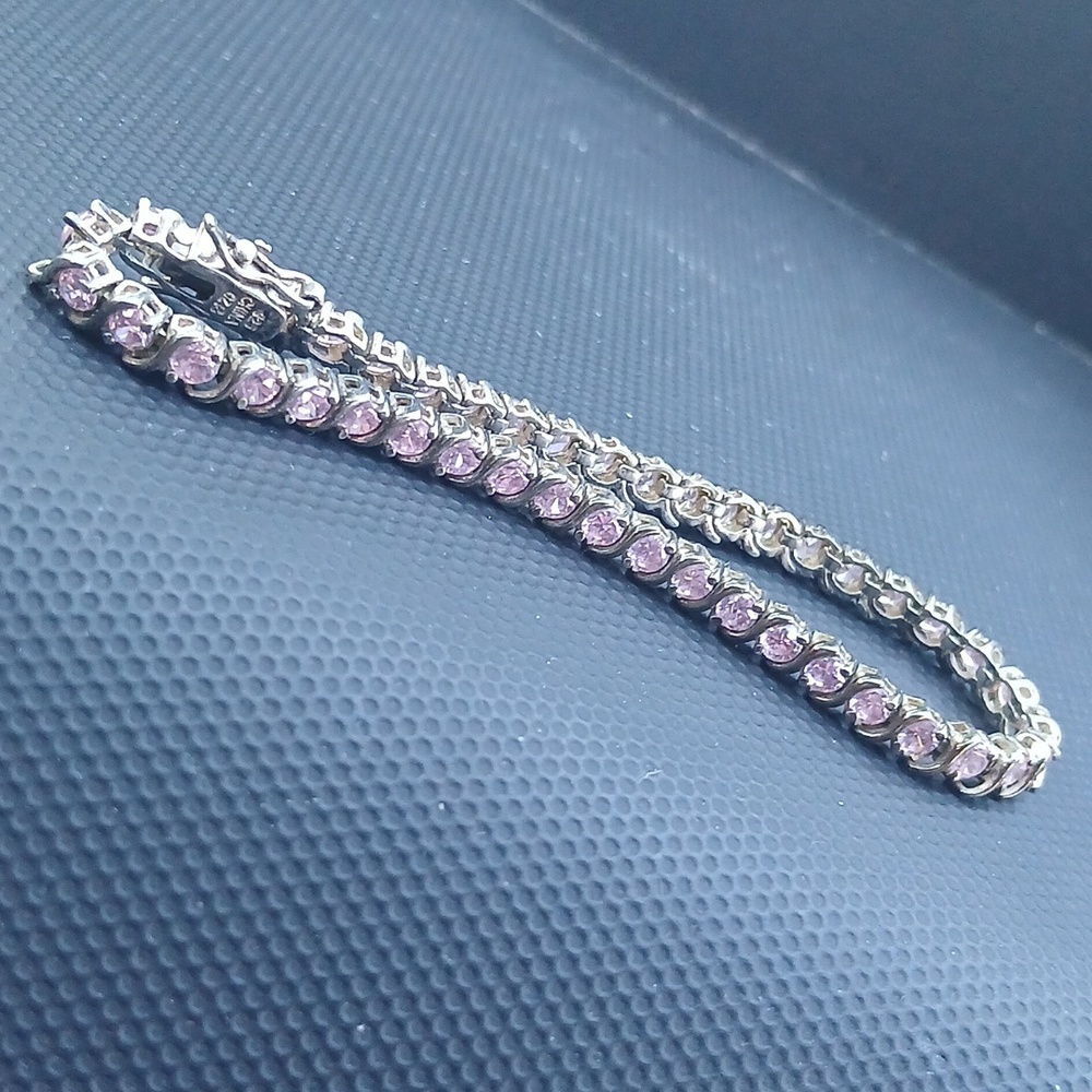 Sterling Silver Pink Bling Tennis Bracelet Vintage